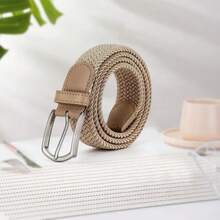 Men's Belt With Metal Buckle, Canvas/Elastic, Tactical/Casual/Stylish And Versatile/Braided Gio Belt/Unisex - 黑色 - 查看 2