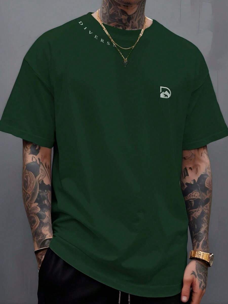 Camiseta Manfinity Diverse Gola Camiseta  100% Algodão Streat Wear - Verde - Visão 1