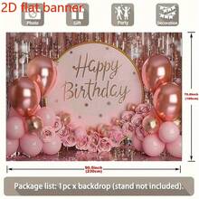 1pc Pink & Gold Happy Birthday Background Flag - Polyester Party Flag, Indoor/Outdoor Decor, Shiny Cake Table Runner, Photography Studio Decor, Party Supplies, Home Decor - 1PCS - View 6