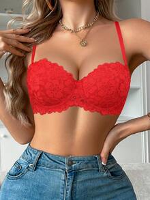 Peach Girl Red Lace Underwire Bra, Comfortable Removable Straps, Supportive Everyday Wear - Red - View 7