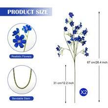 2/4/8/10支装皇家蓝长茎仿真丝花，海军蓝满天星花束，适合高花瓶、家居装饰、餐桌摆饰、婚礼派对室内装饰 - 海軍藍 - 查看 16