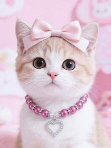 1 件装宠物爱心钻石项链；颈围可调节；猫咪项链；狗狗项链；宠物配饰；宠物用品 - 粉色 - 查看 15