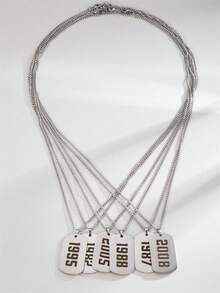 1 Pc Stainless Steel Rectangular Birth Year Digital Pendant Necklace Men's Birthday Gift - Multicolor - View 3