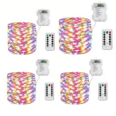 1 Pack 10M/100 LED Copper Wire String Lights, 8 Lighting Modes, Waterproof Battery Box With Remote Control, Indoor Room Decor And Outdoor Patio Fence Decoration Lights, Suitable For Wedding, Party, Holiday