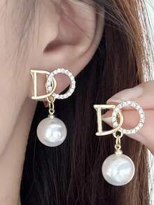 5对奢华时尚百搭红色几何耳环，复古精致水钻和仿珍珠耳环套装，适合女士日常和节日佩戴 - 五件套 - 查看 3