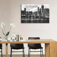 1pc Chicago Skyline, Modern Black And White Panoramic City View, Modern Wall Art, Room Picture Canvas Wall Art, Suitable For Living Room, Office, Bedroom, Bathroom, Dining Room, Study, Kitchen, Hallway, Apartment, Studio, Dormitory And Other Wall Decorations, Exquisite Decorative Gift, Framed And Hangable. - 彩色 - 查看 6