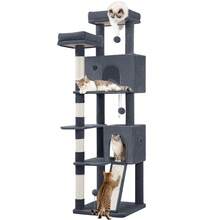 Katzenbaum Groß, 178 cm Kratzbaum, Kratzbaum Große Katzen Stabil mit Sisal-Kratzstämmen, Kratzbrett, 2 Bequemen Katzenhäuschen, 2 Sitzstangen, Pompons, Ruheplatz - Dunkelgrau - Übersicht 8