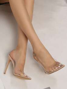 Women's Comfortable Pointed Toe Buckle High Heel Shoes - Apricot - View 5