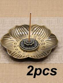2pcs Vintage Lotus Incense Burner/Holder, Elegant And Compact Design, Suitable For Living Room, Bedroom And Other Spaces - Bronze - View 11