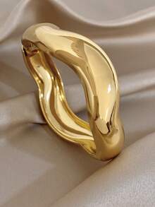 Pulsera brazalete geométrica gruesa para mujer, diseño abierto y ancho, pulsera apilable de color dorado, conjunto de joyas regalo de Navidad/cumpleaños - Multicolor - Ver 7