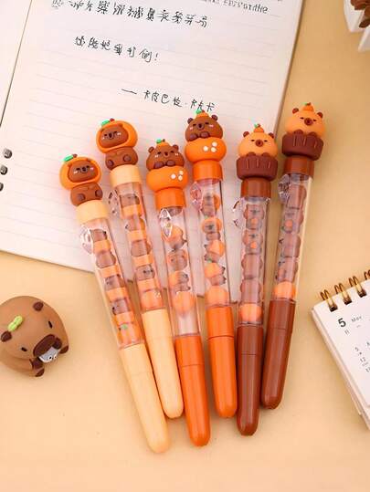 水豚叠叠乐圆珠笔，可爱卡通水豚造型圆珠笔，0.5mm速干顺滑书写文具笔，时尚美观的文具用品，办公用品，学习用品，返校季。