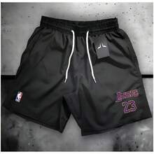 Lakers 23 Men's Basketball Shorts – Black Sporty Tactel Shorts For Beach, Running, And Gym - màu đen - Xem 1