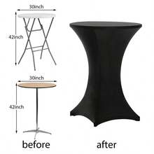 4 Pack 30x42 Inch Highboy Spandex Cocktail Table Covers, Black, Fitted Stretch Cocktail Table Tablecloth For Round Tables - 30英寸x42英寸,4件套,黑色 - 查看 3