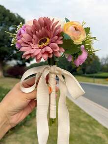 1件伴娘花束象牙色人造雛菊花束，適合伴娘婚禮小型花卉中心裝飾，適用情人節派對與週年紀念 - 彩色 - 查看 14