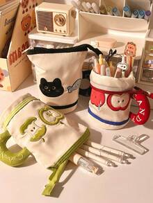 1个苹果造型立式铅笔盒，简约可爱，创意学生文具收纳袋，大容量储物袋 - 彩色 - 查看 4