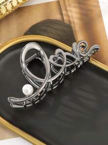 1Pc Heart-Shaped Hollow Hair Claw With Pearl And "Love" Letter Accents​, A Chic, Minimalist And Elegant Hair Accessory Perfect For Valentine's Day, Daily Wear, Parties, And New Year Celebrations - Multicolor - View 2