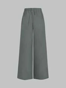 Pantaloni a gamba ampia e fluida: tessuto leggero e traspirante + vita con laccetto elastico, effetto snellente ed allungante, pantaloni casual essenziali per andare al lavoro, fare shopping e rilassarsi. Nuovi pantaloni casual primaverili/autunnali da donna, adatti per appuntamenti, studenti e uscite quotidiane. Stile versatile, adatto per casual, spiaggia e altre occasioni. Pantaloni casual da donna con vita con laccetto, adatti per uscite e abbigliamento da relax. - Grigio - Visualizzare 5