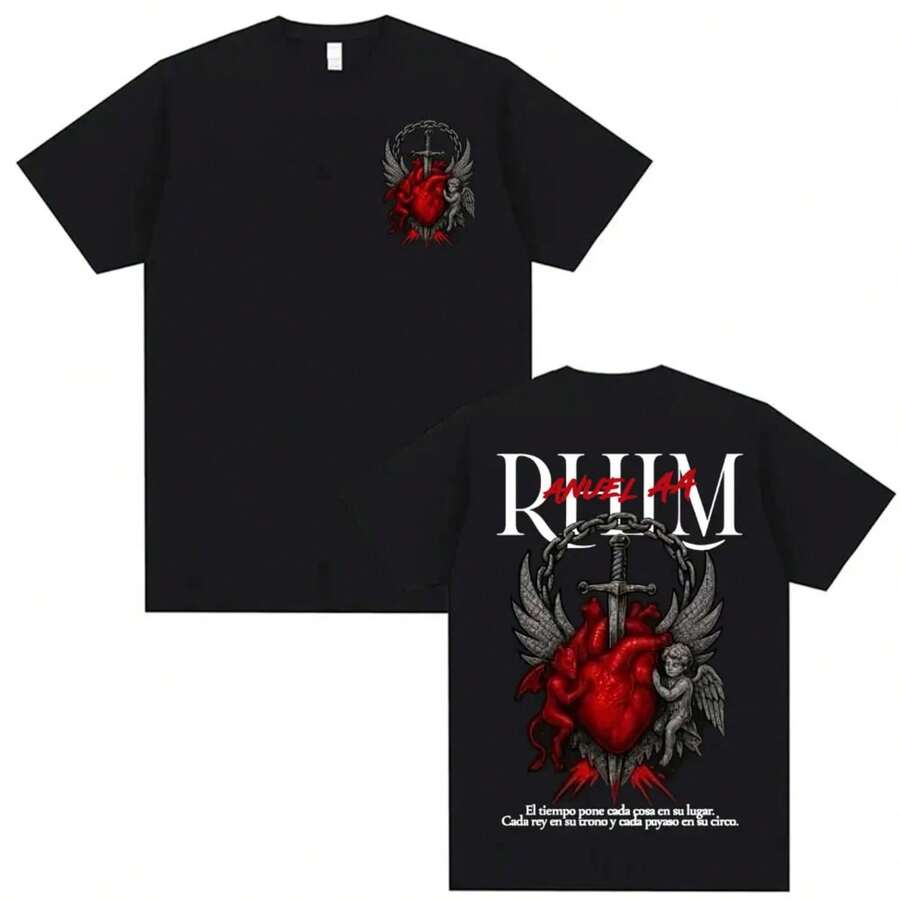 Rapper Anuel AAS Rhlm 2 Album Tour Graphic T-Shirts Men's Clothing Oversized Hip Hop Short Sleeve Sum - Black 6 - View 1