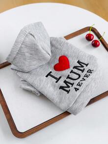 1pc Pet Clothes, Dog Cat Apparel, Happy Puppy Small Dog Casual Fashion Cute Comfortable "I Love Mom" Sweatshirt - Grey - View 6