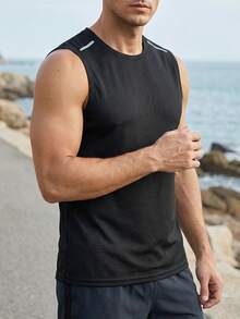 男士夏季健身吸汗背心，快乾無袖T恤，基本款黑色運動上衣，肌肉修身健身上衣 - 黑色 - 查看 4