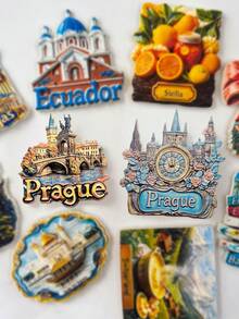 1pc Prague Astronomical Clock & Charles Bridge 3D Painting Fridge Magnet, European Architecture Souvenir Magnet, Home Decor Creative Gift, 3D Embossed Resin Crafted PVC Fridge Magnet, Kitchen Decor, Famous Landmark Magnet, Travel Lover Home Decor Gift - Multicolor - View 4