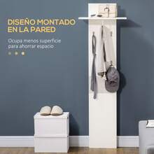 HOMCOM Perchero de Pared con 4 Ganchos Estante de Pared de Almacenamiento con Barra Colgante de Aluminio para Entrada Dormitorio Pasillo 50x23,5x160 cm Blanco - Blanco - Ver 2