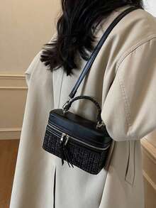 1pc Women's Fashion Square Handbag, Elegant Crossbody Phone Bag, Black - Black - View 5