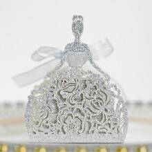 10 Stücke/25 Stücke/50 Stücke tragbare Hochzeitsgeschenkbox, Hochzeitsbonbonbox, kreative Hochzeitskleid-förmige Geschenkbox, Schleifenparty-Geschenkbox, geeignet für Bridal-Shower, Gäste, Jahrestags-Geschenke - Verschiedenfarbig - Übersicht 8