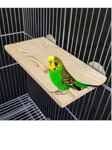 1pc Wooden Parrot Stand, Wooden Platform Toy Interactive Perch, Hamster Ladder Climbing Stand, Bird Supplies - Beige - View 1