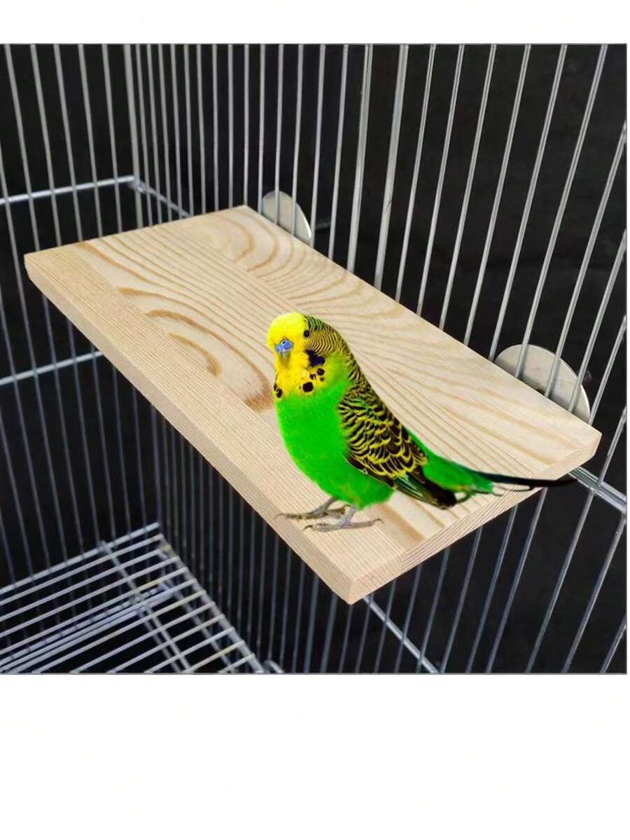 1pc Wooden Parrot Stand, Wooden Platform Toy Interactive Perch, Hamster Ladder Climbing Stand, Bird Supplies - Beige - View 1