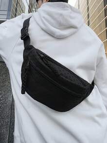 新款休闲简约男士单肩包，可装手机，斜挎包，适合学生，大容量腰包/背包，防水腰包，适合海滩、大学、学校、通勤、街头穿搭，胸包，工作日、周末、暑假旅行必备，大容量便携实用，个性化礼物，送给男士、男友、爸爸、丈夫的礼物，父亲节礼物，暑期大学生礼物，返校礼物，男士小包，男士单肩包，男士腰包，男士腰带包，防水背包 - 黑色 - 查看 4