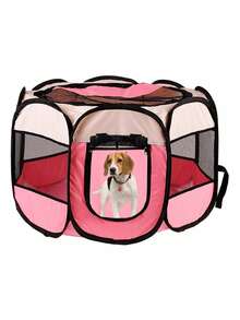 Plumín plegable para mascotas y gatos, corral portátil para perros pequeños, cachorros, gatitos, con funda de transporte gratuita y almohadilla impermeable, corral desplegable para - Rosa - Ver 1