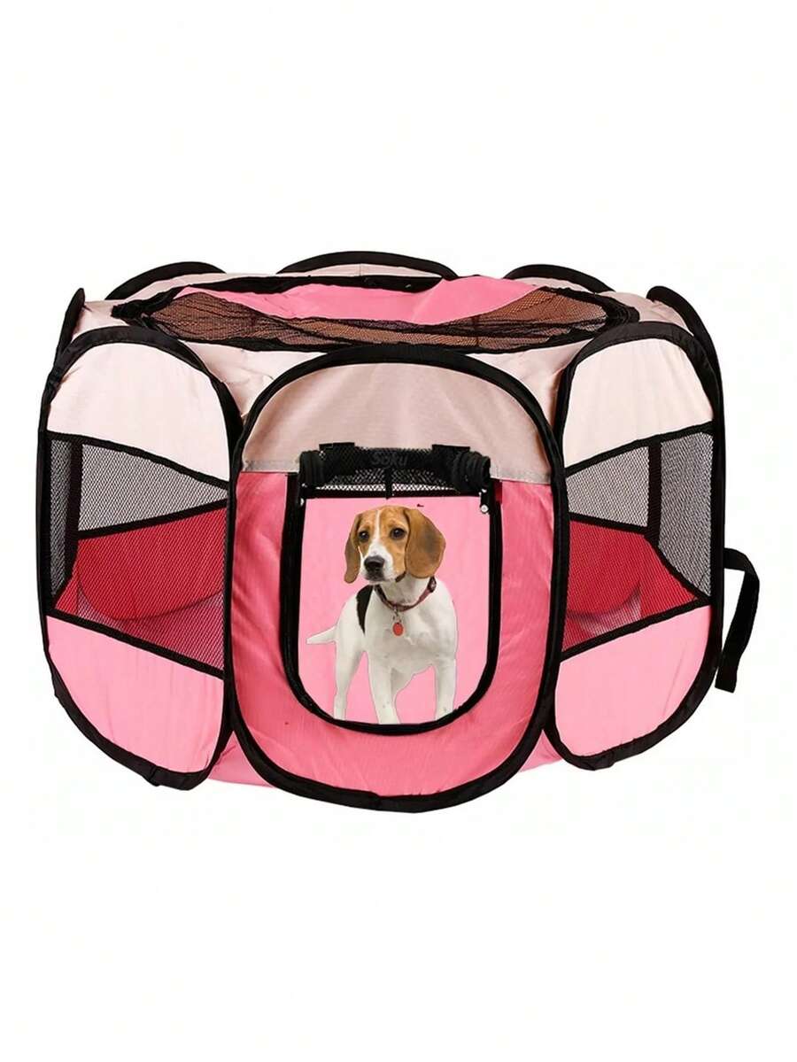 Plumín plegable para mascotas y gatos, corral portátil para perros pequeños, cachorros, gatitos, con funda de transporte gratuita y almohadilla impermeable, corral desplegable para - Rosa - Ver 1
