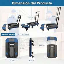 Carro de Mano Plegable con Plataforma, Carrito de Equipaje con 6 Ruedas de Manija Ajustable, Carritos para Compras con 2 Organizador & Cuerda Elástica para Hogar Viaje Mudanza Oficina 220lb(default) - Multicolor - Ver 3