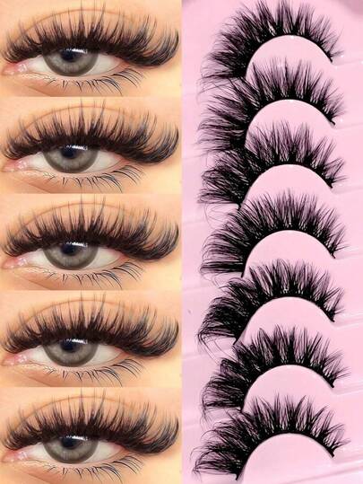 Hetsäljande 7 par Fox Eye-ögonfransar, fluffiga mjuka kattögonfransar, vingade ändar, förlängda ögonfransar, naturliga långa konstgjorda minkögonfransar, lämpliga för semester och fest