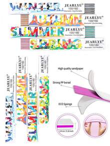 JEARLYU 2/5/9/25件装季节性方形指甲锉，精美单面印花抛光打磨块，100/180目高品质修甲锉 - 彩色 - 查看 1