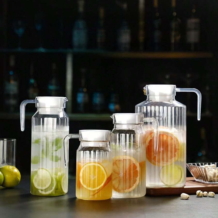 1pc Large Capacity Heat-Resistant Pitcher With Lid, Suitable For Juice, Iced Tea, Home, Restaurant And Office Use - Clear - View 1
