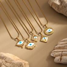 1 件朋克风 304 不锈钢恶魔之眼吊坠项链，简约百搭，适合日常佩戴 - 金色 - 查看 4