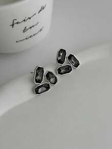 2pcs/Set Bohemian Geometric Asymmetrical Square Crystal Inlaid Fashion Earrings, Elegant Luxurious For Daily Casual, Party, Couple Date, Vacation, Women's Holiday Versatile Jewelry Gift - Earring - View 7