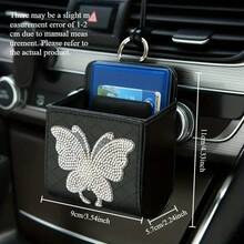 1pc Rhinestone Decor PU Leather Car Air Vent Storage Box, Compact Size Fits Easily On Car Air Vent, Convenient Clip-On Design