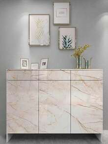 1 Roll Beige Marble Pattern Wallpaper, Suitable For Covering Furniture And Decorating Kitchen As Sticker, Ideal For Indoor Wall Decor, Can Enhance Dining Table And Bookshelf, Easy To Use As Drawer Liner - Beige - View 2