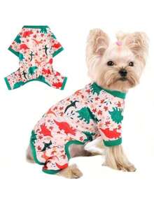 Ropa para perros con estampado de dinosaurios de dibujos animados de colores, suave y cómoda ropa de estar en casa, adecuada para perros pequeños como poodle, maltés, schnauzer, corgi, ropa para las 4 patas, para todas las estaciones - Rosa - Ver 3