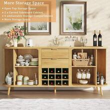 Gabinete buffet de 58 pulgadas con almacenamiento, gabinete estriado para bar de vino con cajones y estantes ajustables, aparador buffet moderno de mediados de siglo con 12 estantes de vino & cocina | cocina accesorios | accesorios para cocina - por defecto - Ver 5