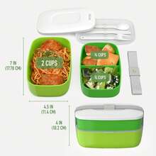 Stackable 3 Compartment Bento Lunch Box With Utensils Green Perfect For Meal Prep On The Go - Green - View 6
