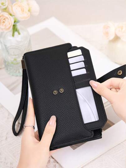 Women's Long Phone Wallet Spacious Card Slot Zipper Purse For Daily Travel