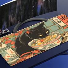 1件装黑猫爱拉面店卡通艺术大号游戏鼠标垫，光滑键盘垫，带缝边桌面垫，防滑橡胶底座鼠标垫，电脑配件，适用于办公室和家庭 - 彩色 - 查看 5