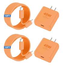 JOZASHON 快速充电美规A型插头110-127V 45W USB-C墙充，3米/10英尺，适用于 17/16 Pro Max，45W USB-C超级快充充电器，配备10英尺长Type-C充电线，适用于 17 Pro Max/17 Pro/17 Air/17/16/16 Pro - 星空橙情人节礼物 - 美規A型插(110-127V) - 查看 1