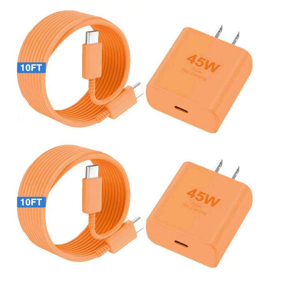 JOZASHON 快速充电美规A型插头110-127V 45W USB-C墙充，3米/10英尺，适用于 17/16 Pro Max，45W USB-C超级快充充电器，配备10英尺长Type-C充电线，适用于 17 Pro Max/17 Pro/17 Air/17/16/16 Pro - 星空橙情人节礼物 - 美規A型插(110-127V) - 查看 1