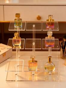 1pc 4/6/9-Tier Transparent Acrylic Stepped Display Shelf, Dressing Table Vanity Cosmetics Storage Perfume Stand Room Decor Vanity Accessories - Multicolor - View 1