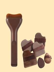 10件套化妆刷套装包含2支密实柔软的粉底刷、6个小巧的化妆海绵和2个散粉扑。专业粉底刷，适用于液体和膏状产品。